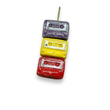 Load image into Gallery viewer, Tiny 80&#39;s retro cassette tape beads Peruvian ceramic 6pc 15x11mm
