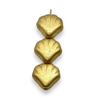 Load image into Gallery viewer, Czech glass scallop seashell beads 10pc matte gold 14x14mm
