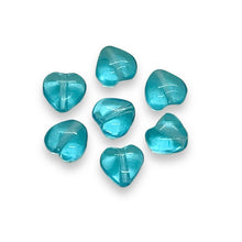 Load image into Gallery viewer, Czech glass tiny heart beads 50pc aqua blue 6mm
