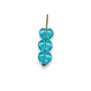 Czech glass tiny heart beads 50pc aqua blue 6mm
