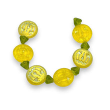 Load image into Gallery viewer, Czech glass Jack O&#39; Lantern pumpkin beads 6 sets (12pc) yellow AB
