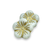 Load image into Gallery viewer, Czech glass XL hibiscus flower focal beads 4pc white gold 20mm
