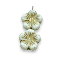 Load image into Gallery viewer, Czech glass XL hibiscus flower focal beads 4pc white gold 20mm
