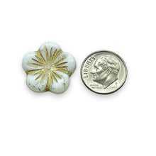 Load image into Gallery viewer, Czech glass XL hibiscus flower focal beads 4pc white gold 20mm
