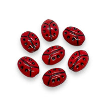 Load image into Gallery viewer, Czech glass XS ladybug beads 25pc red black 8x7mm
