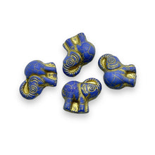 Load image into Gallery viewer, Czech glass elephant beads 4pc blue gold #2 20mm
