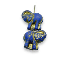 Load image into Gallery viewer, Czech glass elephant beads 4pc blue gold #2 20mm
