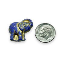 Load image into Gallery viewer, Czech glass elephant beads 4pc blue gold #2 20mm
