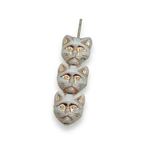 Load image into Gallery viewer, Czech glass cat face beads 10pc alabaster copper 13x11mm
