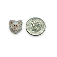 Load image into Gallery viewer, Czech glass cat face beads 10pc alabaster copper 13x11mm
