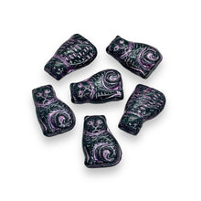 Load image into Gallery viewer, Czech glass seated cat beads jet black pink 10pc 17mm
