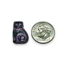 Load image into Gallery viewer, Czech glass seated cat beads jet black pink 10pc 17mm
