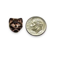 Load image into Gallery viewer, Czech glass black cat head face beads 10pc black copper #2 13x11mm
