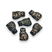 Load image into Gallery viewer, Czech glass seated cat beads jet black copper 10pc 17mm
