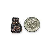 Load image into Gallery viewer, Czech glass seated cat beads jet black copper 10pc 17mm
