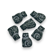 Load image into Gallery viewer, Czech glass seated cat beads jet black white 10pc 17mm
