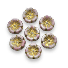 Load image into Gallery viewer, Czech glass hibiscus flower beads 10pc white pink gold 14mm
