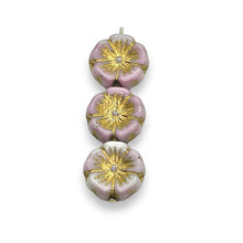 Load image into Gallery viewer, Czech glass hibiscus flower beads 10pc white pink gold 14mm
