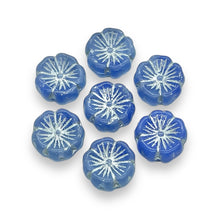 Load image into Gallery viewer, Czech glass hibiscus flower beads 10pc blue silver 14mm
