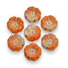 Load image into Gallery viewer, Czech glass hibiscus flower beads 10pc orange crystal copper 14mm
