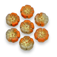 Load image into Gallery viewer, Czech glass hibiscus flower beads 10pc orange crystal gold 14mm
