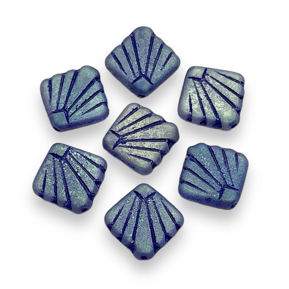 Czech glass Art Deco Diamond Fan Beads 10pc blue ABx2 17mm