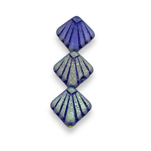 Load image into Gallery viewer, Czech glass Art Deco Diamond Fan Beads 10pc blue ABx2 17mm
