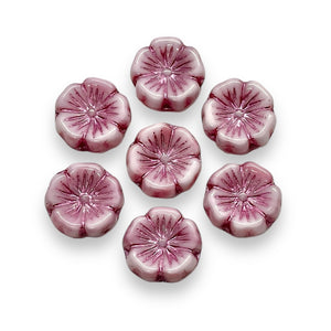 Czech glass hibiscus flower beads 10pc white pink 14mm