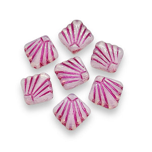 Czech glass Art Deco Diamond Fan Beads 10pc pink metallic 17mm