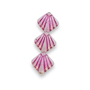 Czech glass Art Deco Diamond Fan Beads 10pc pink metallic 17mm