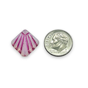 Czech glass Art Deco Diamond Fan Beads 10pc pink metallic 17mm