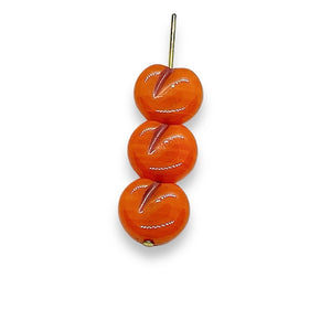 Czech glass flat apple peach fruit beads 12pc orange 12x11mm