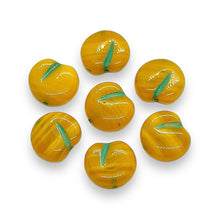 Load image into Gallery viewer, Czech glass flat apple peach fruit beads 12pc yellow orange 12x11mm
