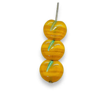 Load image into Gallery viewer, Czech glass flat apple peach fruit beads 12pc yellow orange 12x11mm
