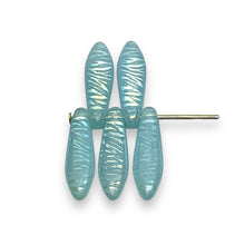 Load image into Gallery viewer, Czech glass zebra stripe dagger beads 25pc blue AB 15x5mm
