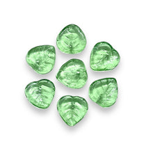 Load image into Gallery viewer, Czech glass heart leaf beads 30pc peridot green 9mm
