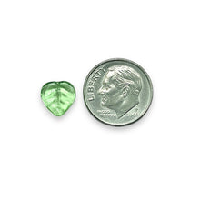 Load image into Gallery viewer, Czech glass heart leaf beads 30pc peridot green 9mm
