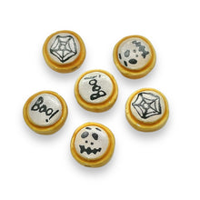 Load image into Gallery viewer, Tiny Halloween decorated cookie beads mix 6pc Peruvian ceramic 12x6mm
