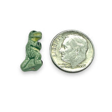 Load image into Gallery viewer, Tiny ceramic T-rex dinosaur beads Peruvian ceramic 4pc 16x9
