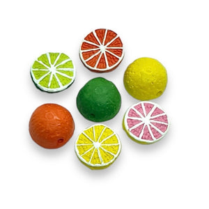 Tiny citrus fruit salad bead mix Peruvian ceramic 8pc 13x7mm