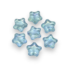 Czech glass star beads 20pc light sapphire blue AB finish 12mm