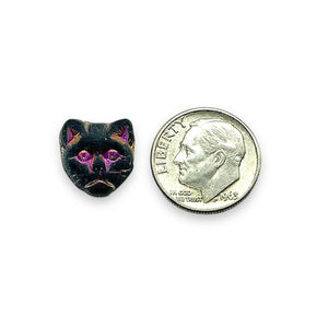 Czech glass cat head face beads 10pc matte black sliperit 13x11mm