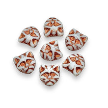 Load image into Gallery viewer, Czech glass cat head face beads 10pc white copper 13x11mm
