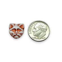 Load image into Gallery viewer, Czech glass cat head face beads 10pc white copper 13x11mm
