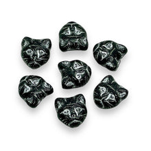 Load image into Gallery viewer, Czech glass cat head face beads 10pc black silver 13x11mm #3
