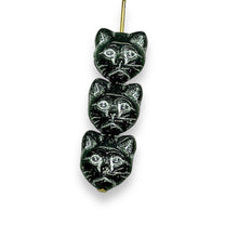 Load image into Gallery viewer, Czech glass cat head face beads 10pc black silver 13x11mm #3
