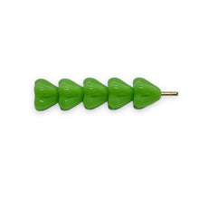 Load image into Gallery viewer, Czech glass bellflower flower beads 50pc opaque green 6x4mm
