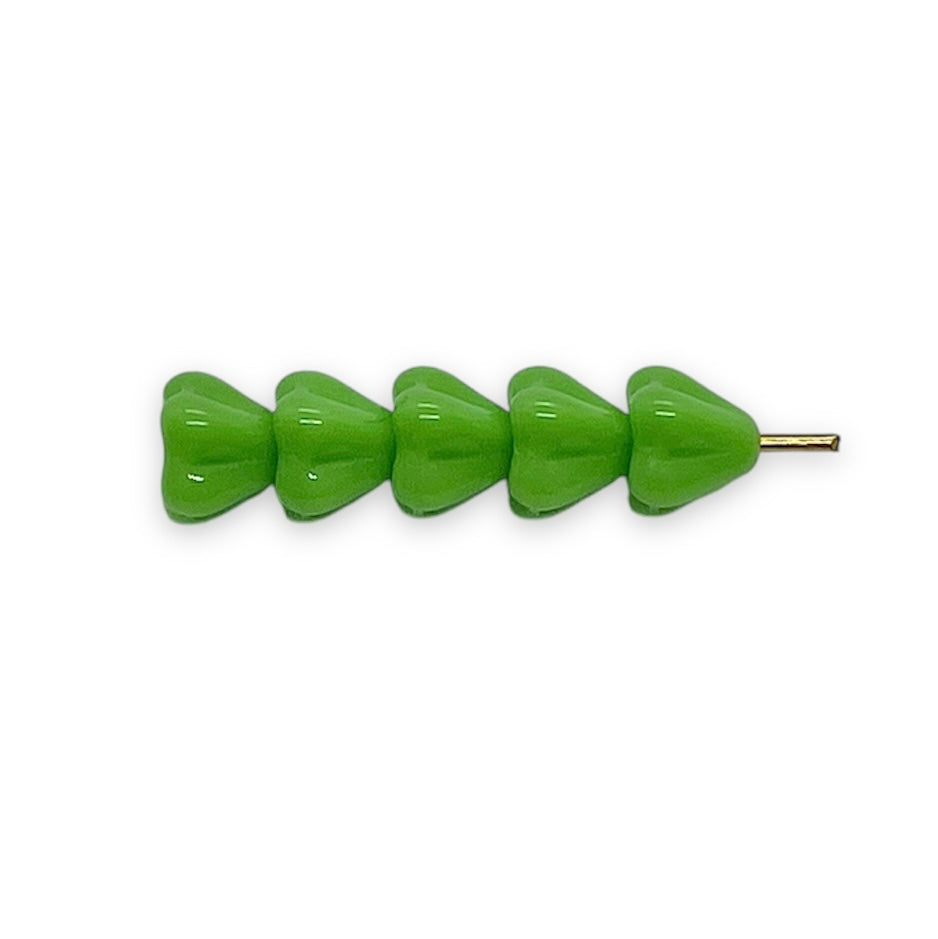 Czech glass bellflower flower beads 50pc opaque green 6x4mm