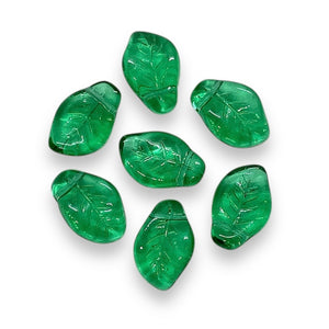 Czech glass wavy leaf beads 20pc emerald green 14x9mm #2