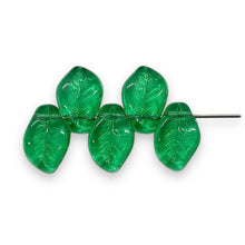 Load image into Gallery viewer, Czech glass wavy leaf beads 20pc emerald green 14x9mm #2
